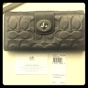 COACH Slim Envelope Leather Wallet Gunmetal EUC